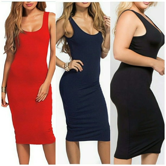 Premium Cotton Sleeveless Premium Bodycon Midi Dress - Picture 1 of 8
